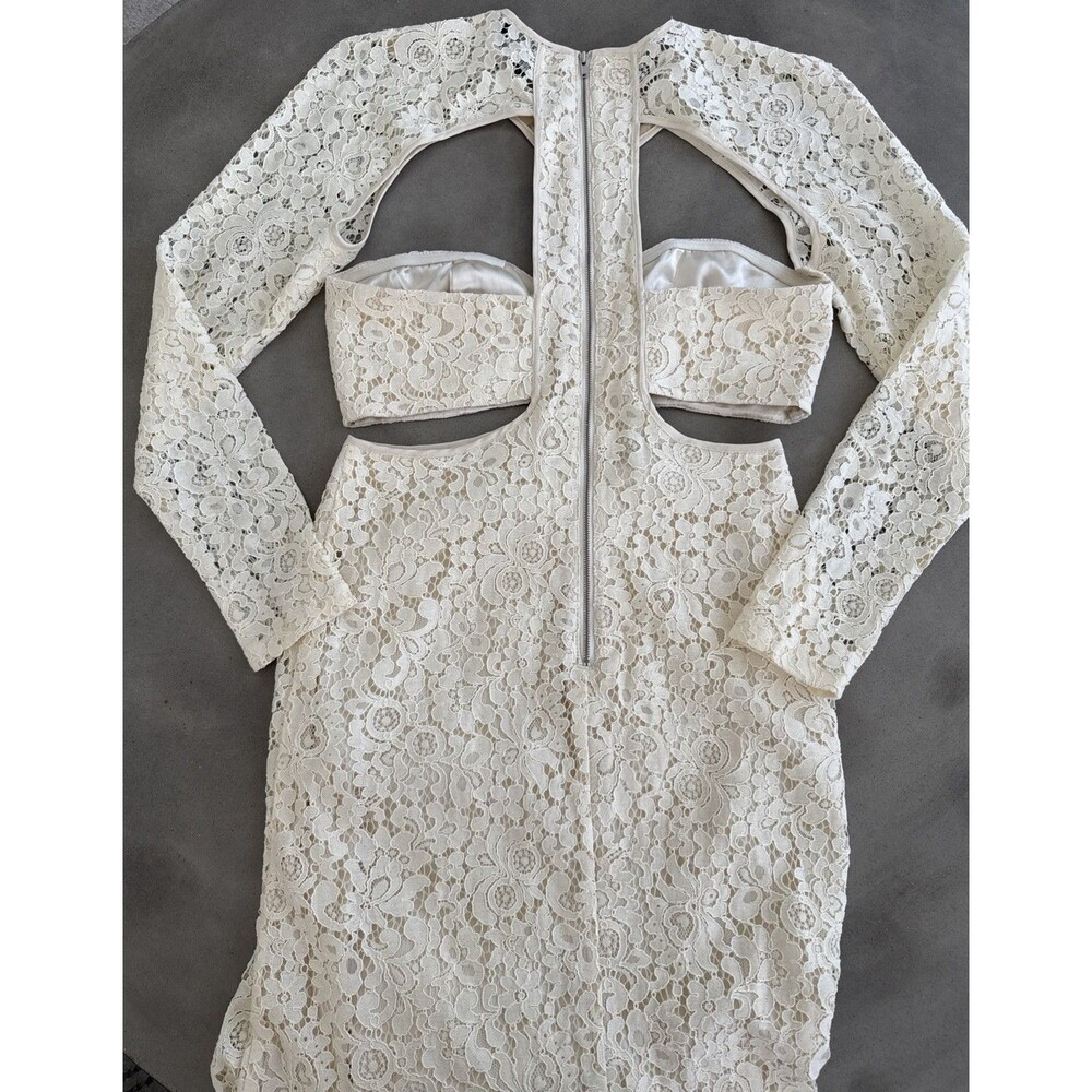 Bardot Cut Out Lace Dress Women 8 Oyster Long Sleeve Midi Cocktail - Picture 9 of 9